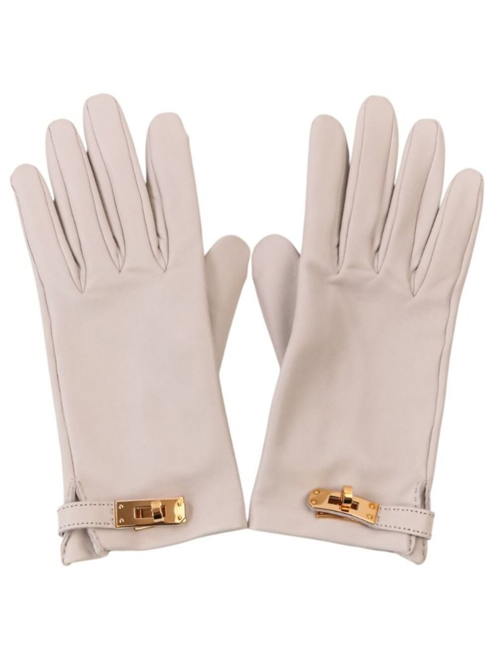 Hermes Homage Kelly Leather Gloves 7 Pearl Gray